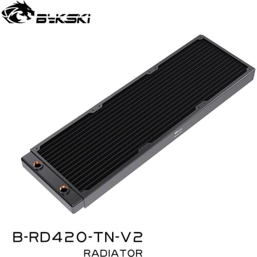 BYKSKI 28mm Thick Copper + Brass 420mm Computer Water Discharge Liquid Heat Exchanger Metal Radiator for 140mm Fans G1/4