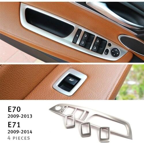 Car Door Armrest panel decoration decals 4pcs For BMW X5 e70 X6 e71 2008-14 Stainless steel Window Glass Lifting Buttons Trim