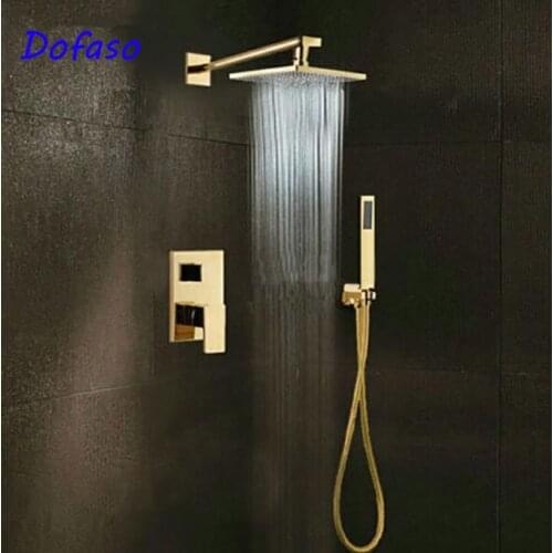 Dofaso wall Mounted Gold shower celling all copper shower set Rainfall Waterfall Shower Faucets with Hot and Cold Mixing Valve