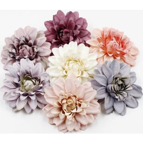 2PCS 10cm Dahlia Artificial Flower Head Blossom Chrysanthemum Fake Flower for Wedding Christmas Decoration DIY Wreath Home Decor