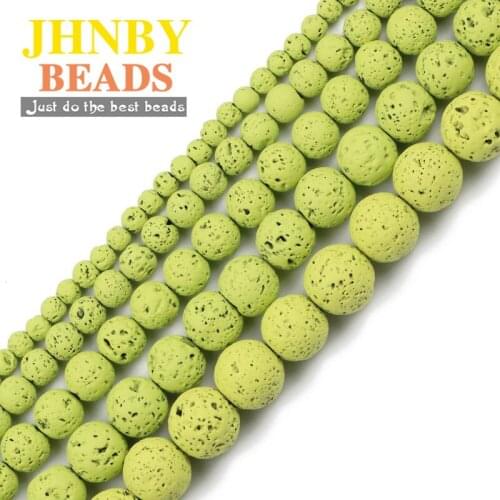 JHNBY Rubber Paint Olive green Lava 4/6/8/10MM Natural Stone Spacers Round Loose beads for Jewelry making DIY bracelets necklace