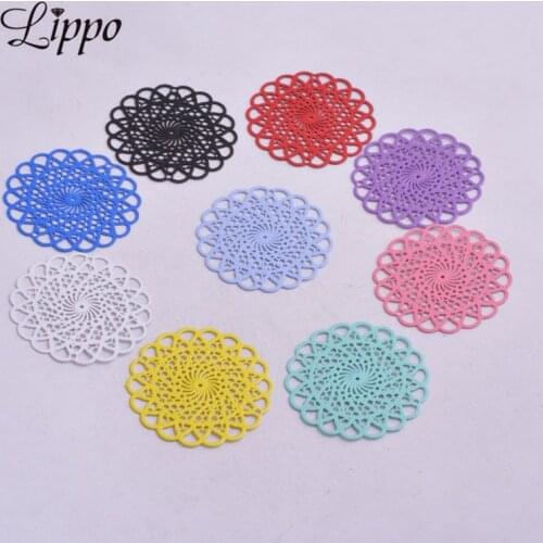 30pcs AB2642 30mm Round Filigree Connector Flower Painted Charms Connectors DIY Jewelry Making