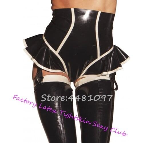 Latex Rubber Sexy Females' Briefs High Collar with Suspender Belt Garter Underwear with Stockings for Women fetish maid cosplay