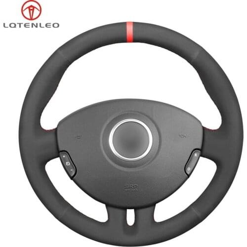 LQTENLEO Black Suede Car Steering Wheel Cover For Renault Clio 3 2005 2006 2007 2008 2009 2010 2011 2012 2013