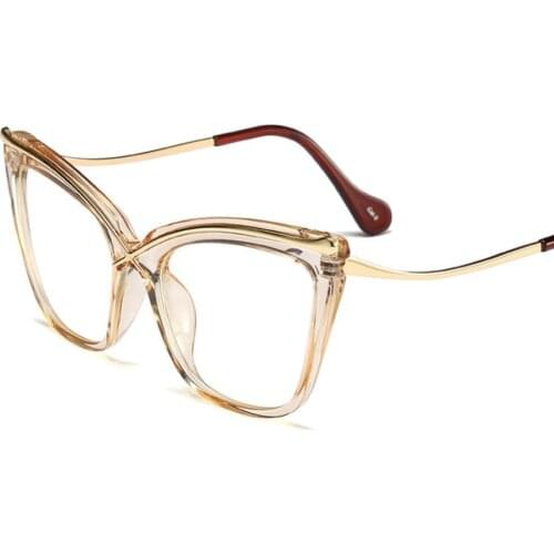 Europe and American Fashion Transparent Anti-Blue Light Large Frame Plain Glasses Metal Inlaid Frame Trend of Ubiquitous