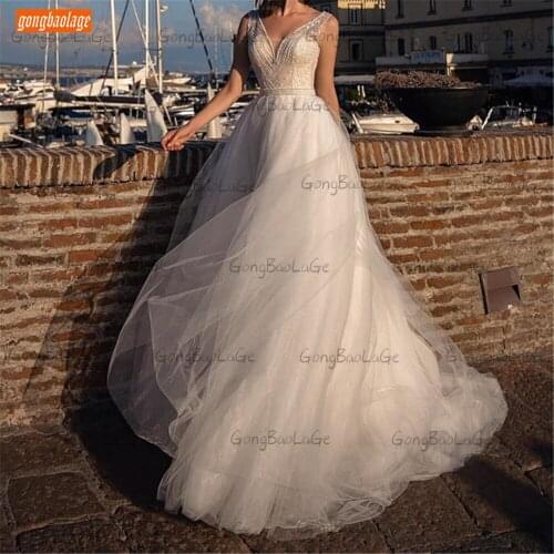 Fashionable White wedding gown 2021 vestido de noiva Built-In Bra Zipper Tulle Sleeveless abiti da sposa Custom Made Bride Dress