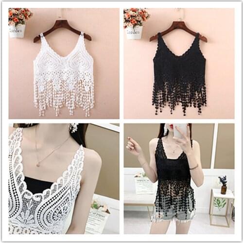 Fashion Crochet Finished Bra Tassel Lace Shawl Camisole Hollow Slim Top Outing Shopping Travel Beach Sexy Temptation Decoration