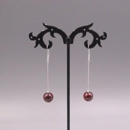 Real Silver 925 Earrings Drop For Women Female Girl Red Garnet Ball Korean Earrings Hook Box Chain Bohemian