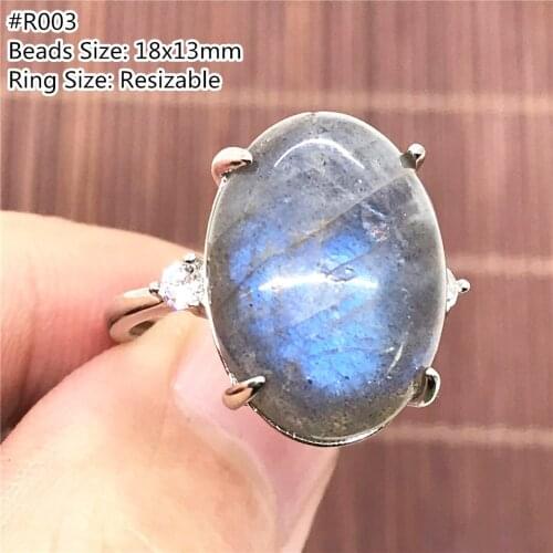 Natural Labradorite Beads Ring Jewelry For Women Men Crystal Oval Beads Healing Luck Gift Moonstone Stone Adjustable Ring AAAAA