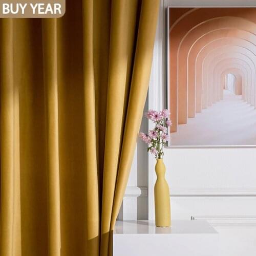 Nordic Curtains for Living Dining Room Bedroom Modern Simple Velvet Cloth Light Luxury Wind High-end Bay Window Custom Yellow