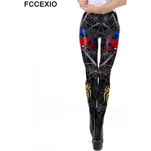 FCCEXIO Party Series New Spider Web Hero 3D Print Women Sexy Plus Size Leggins Casual Workout Fitness Pants Sports Legging