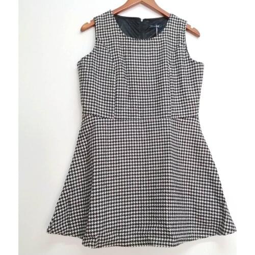 New Fashion Casual classic O-Neck Black and white contrast color geometric patterns women sleeveless loose dress