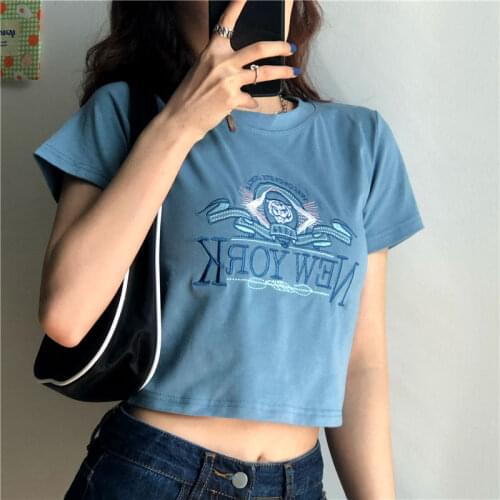 High Quality Embroidery T shirt Women European American Style Short Sleeve O Neck Women Tops Short Length Woman T-shirt clothes