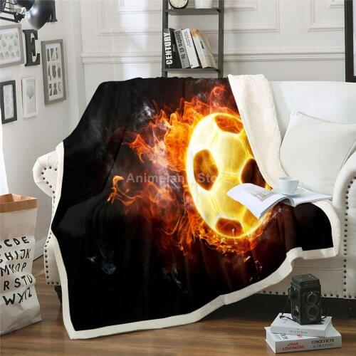 Fire Football Blanket 3D Print Fleece Blankets For Beds Home Textiles Luxury Adult Gift Warm Bedspread Soft Winter Sports Cool