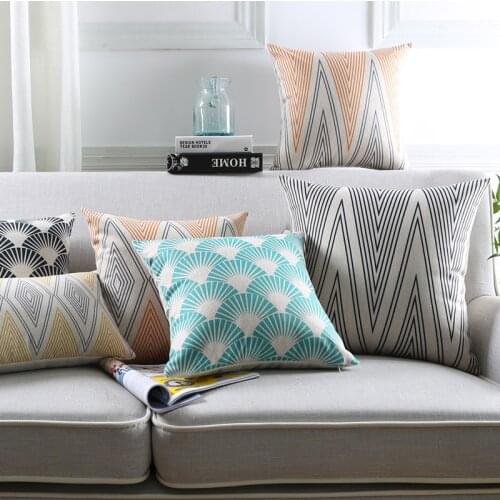 Wholesales Linen Pillow Cover Cushion Cover Yellow Black Zigzag Teal Arrow Geometric Home Decorative Pillow Case 45x45cm/30x50cm