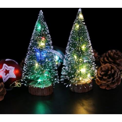 Wholesale Christmas Decorations Christmas Table Decorations Green Hoarfrost With LED Lights Pine Needles Mini Christmas Tree