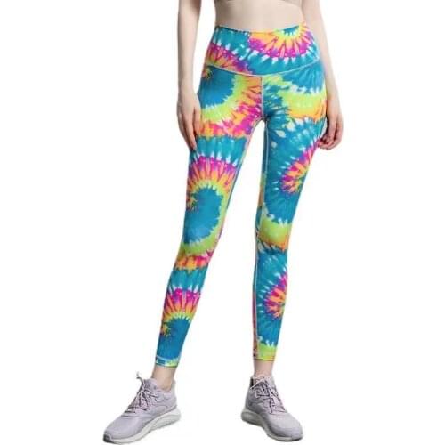 Autumn and winter indoor yoga belly lifting hip exercise high stretch tie-dye nude skin-friendly nine-point trousers exercise fi