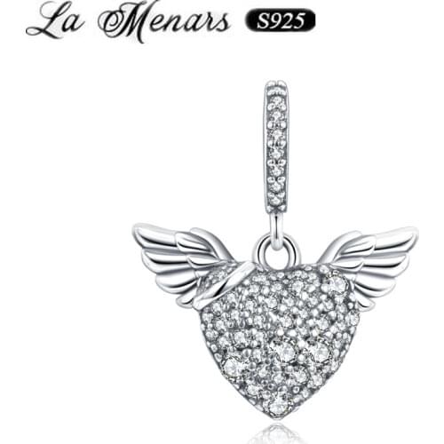 La Menars New Wings Heart Dangle Fit Original Pandora Charm Bracelet Genuine 925 Sterling Silver For Women Jewelry DIY Making