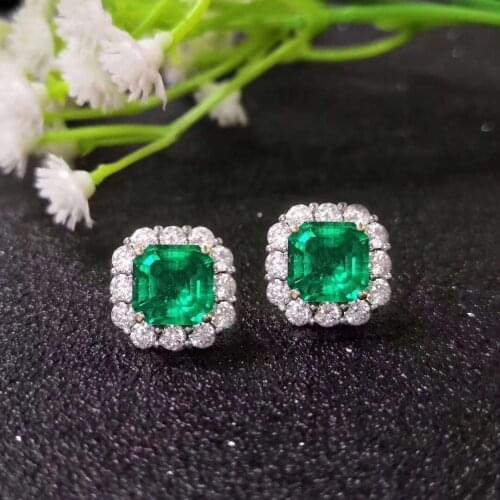 Nature 2ct Emerald Diamond Stud Earring 925 sterling silver Jewelry Promise Engagement Wedding Earrings for Women Men Bijou