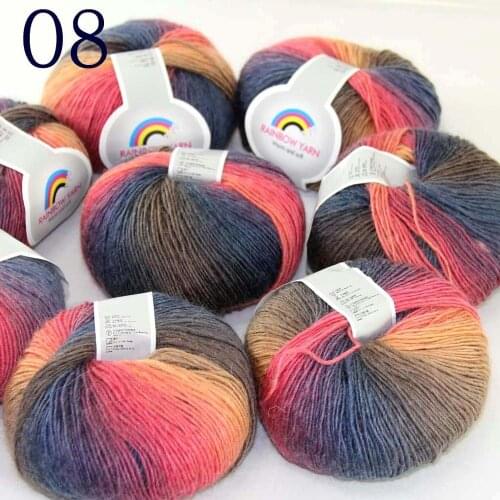 Sale Soft 8X50gr ballCashmere Wool Colorful Rainbow Wrap Shawl DIY Hand Knit Yarn Navy Beige Brown Pink 524-08