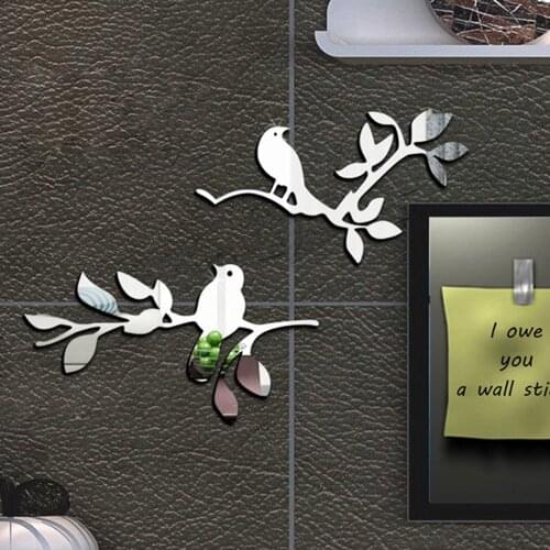 Room Wall Sticker Decoration Fashion Silver 1pc Office Self Adhesive Mirror Bird