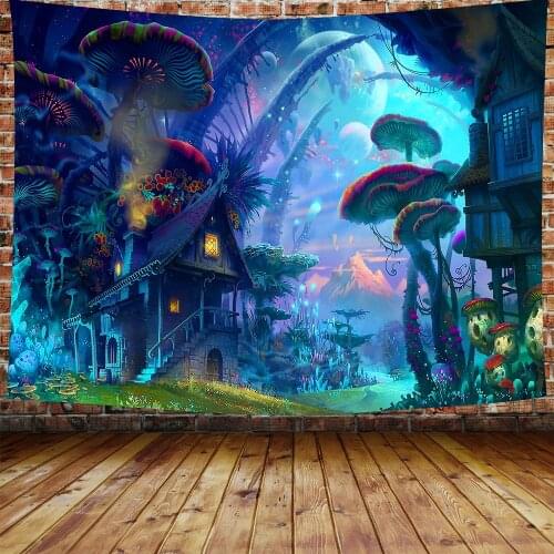 Simsant Psychedelic Mushroom Forest Fairy Tale Forest Tapestry Wild Animals Poster Mural for Room Dorm