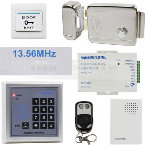 DIYSECUR RFID 13.56 MHz IC Card Reader Keypad Access Control System Security Kit + Electric Lock + Remote Control MG236B