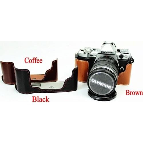 New Genuine Leather Half Body Camera Case Bag for Olympus EM5 II OMD EM5II EM5 Mark II Bottom Cover Open battery