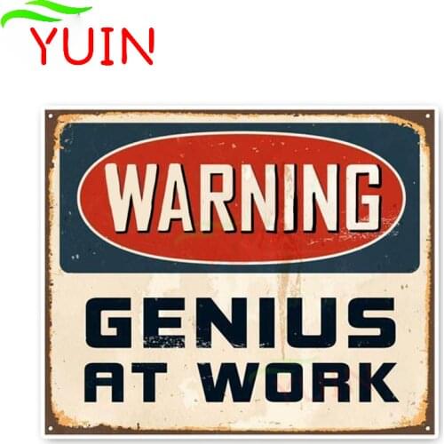 Unique WARNING GENIUS AT WORK Retro Car Sticker Fashion PVC Window Decoration Accessories Motorcycle Waterproof Decal 13*11cm