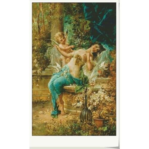 Customized Embroidery Mother and Son in the Garden Cross Stitch Modern with 100% Cotton Flosses & Free Shipping for Home Decor