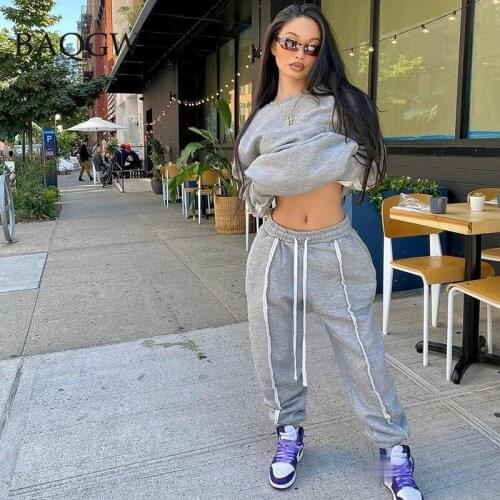 Women Solid High Waist Pants Harajuku Joggers Wide Leg Sweatpants Trousers Elastic Pocket Workout Pants Streetwear Casual Pant