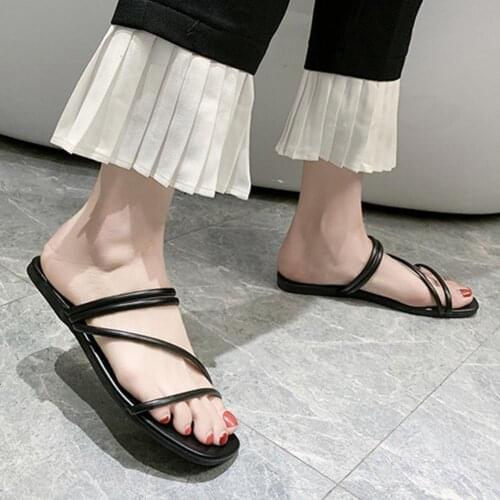 1 Pair Women Casual Sandals Flat Heel Strappy Summer Anti-slip Flat Heel Open Toe Beach Sandals for Beach Dropshipping 2021