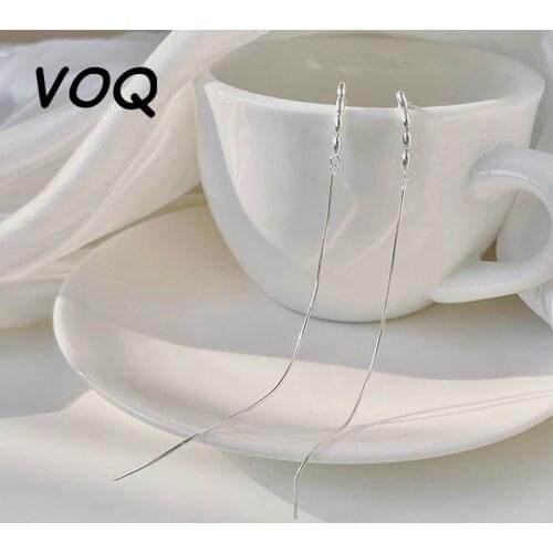 VOQ 925 Sterling Silver Simple Delicate Long Tassel Ear Chain Earrings for Women Gift Pendientes