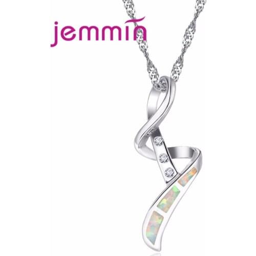 Geometric Twist Pendant Micro Inlay White Opal Stone Hot Sell 925 Sterling Silver Necklace for Women Jewelry Gift Wedding