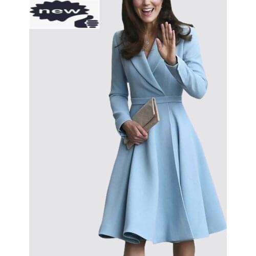 Princess 2021 New Woman Notched Long Sleeve Big Swing Elegant Dresses Work Wear Clothes Office Ladies Blazer Dress