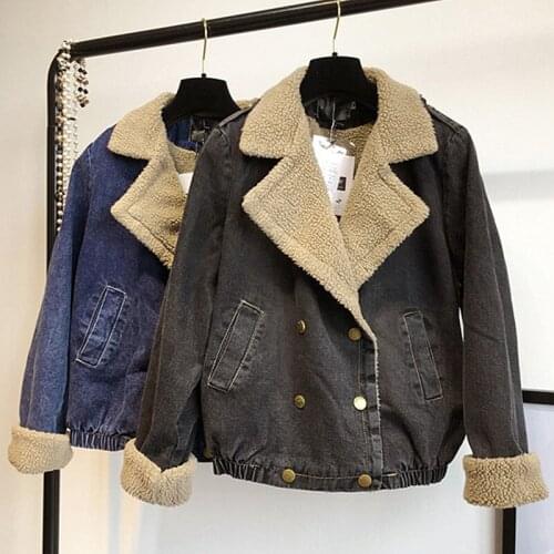 Winter Women Denim Jacket Female Black Warm Fleece Short Denim Coat Woman Motorcycle Biker Blue Jean Jacket Outwear Windbreaker