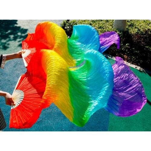 2018 female high quality Chinese silk veils dance fans Pair of belly dancing fans cheap hot sale 6 Colour