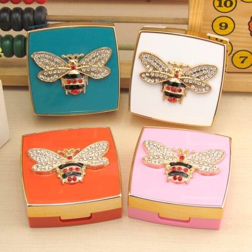5pcs Cute portable Delicate beautiful animal little bee plastic contact lens case Fashion High quality Rhinestone Nursing box