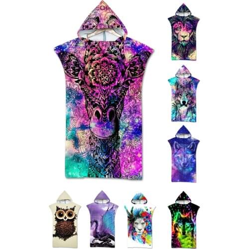 Free shipping Novelty Cool Animal Wolf Lion Owl Giraffe Dinosaur Pterosaur Print Large Hooded Swim Surf Bath Beach Towel Poncho