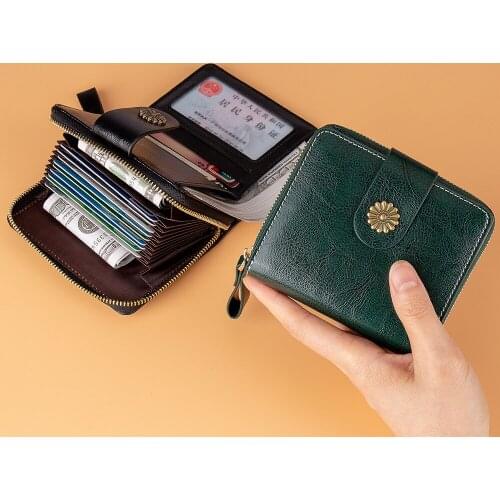 Brand Genuine Leather Card Holder Women Zipper&Hasp Short Wallet Fashion Minimalist Travel Coin Purse Organ Credit/ID Card Bag