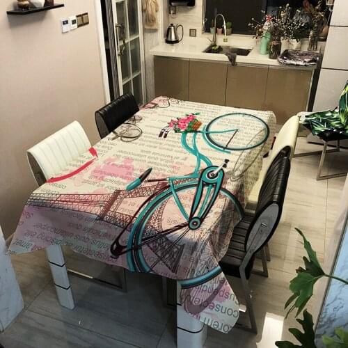 Flower Bicycle Tower Tablecloth Oilproof Waterproof Rectangular Table Cloth Warm Romantic Home Practical Dinner Tablecloth