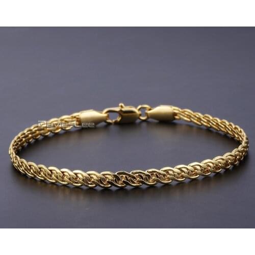 Davieslee 4mm Unisex Mens Womens Chain Flat Wheat Snail 3 Colors Gold Filled GF Bracelet DLGB398-400