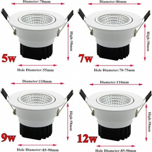 Dimmable LED COB Downlight AC110V 220V 5W/7W/9W/12W Recessed LED Spot Light lumination Indoor Decoration Ceiling Lamp