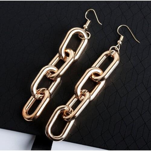 Long Thick Link Chain Dangle Earrings For Women Gold Silver Color Drop Earring Zirconia Big Zinc Alloy Ear Female Jewelry Gifts