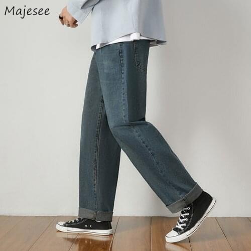 Straight Jeans Men Vintage Blue Causal Denim Trousers Ins Fashion Autumn Daily Male Classic Advanced Stylish Distressed New Chic