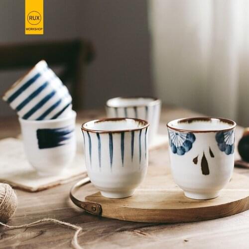 RUX WORKSHOP 200ml Japanese style hand drawn tea cup Ceramic water cup Cuisine Drinkware Restaurant tableware wholesale