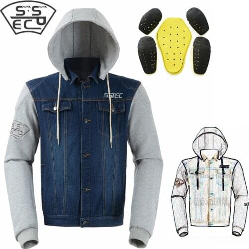 SPEC Classic Denim Motorcycle Jacket Summer Racing Jacket Off-road Hoodies Denim Mesh MTB Suit with Protective Equipment Komine