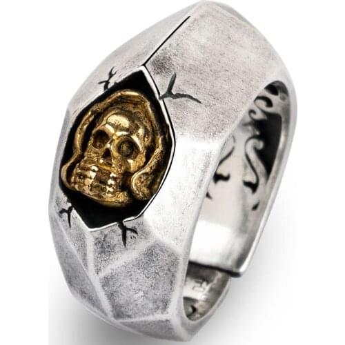 Real 100% 925 Sterling Silver Crack Skull Rings For Man Vintage Punk Hip Hop Fashion Fine Jewelry