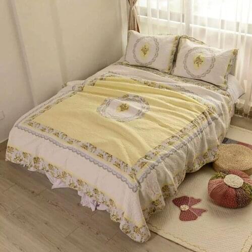 CHAUSUB Bedspreads Cotton Quilt Set 3PCS Patchwork Quilts Embroidered Bed Cover With Pillowcase King Queen Size Coverlet Blanket