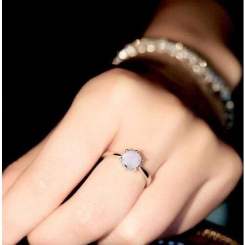 Minimalist blue round opal natural stone rings for women fashion finger band jewellery accesorios mujer anel de namoro love gift